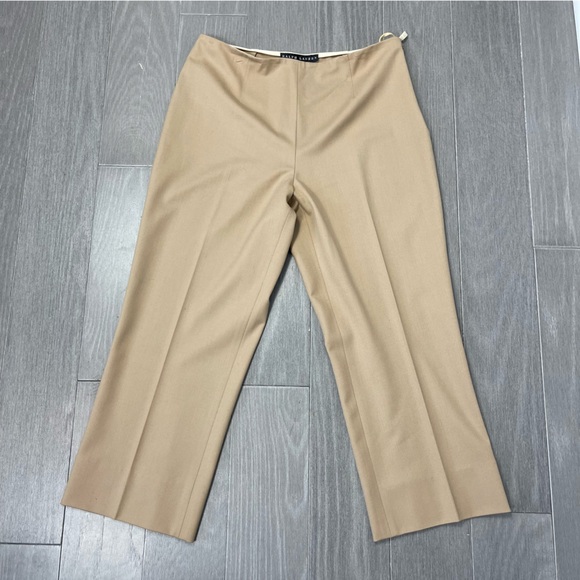 RALPH LAUREN Black Label High Rise Crop Beige Camel Wool Dress Pants Trousers 12 - Picture 10 of 15
